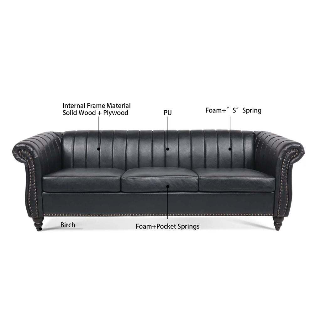 3 Seater Faux Leather Sofa with Rolled Arms V653336