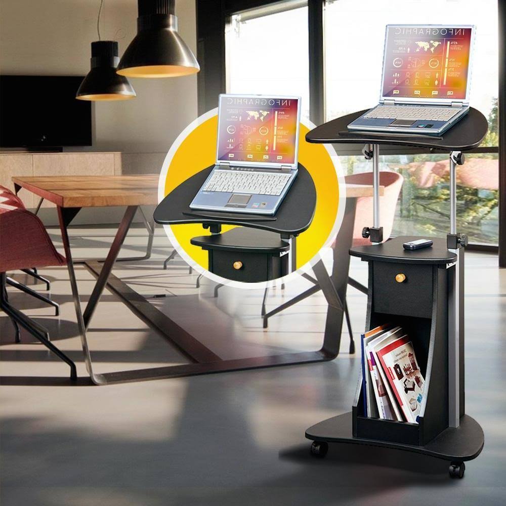 Rolling Adjustable Laptop Cart with Storage Black T82899