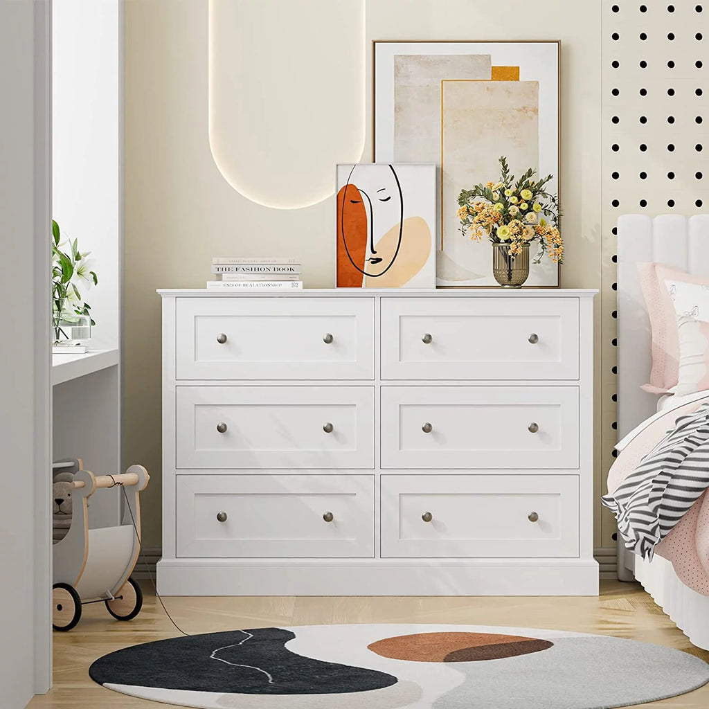 White 6 Drawer Double Dresser I5403