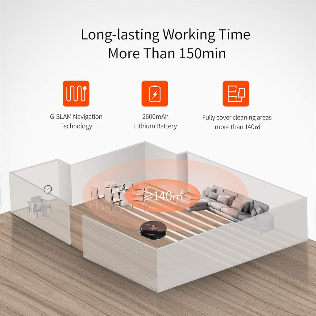 Robot Vacuum Cleaner and Mop, 3000Pa Suction, 150Mins Runtime N668