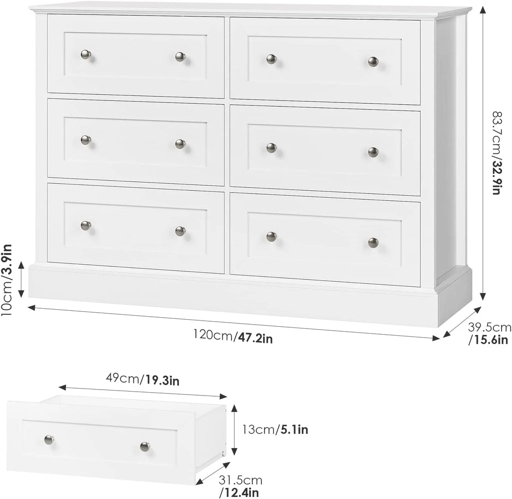 White 6 Drawer Double Dresser I5403