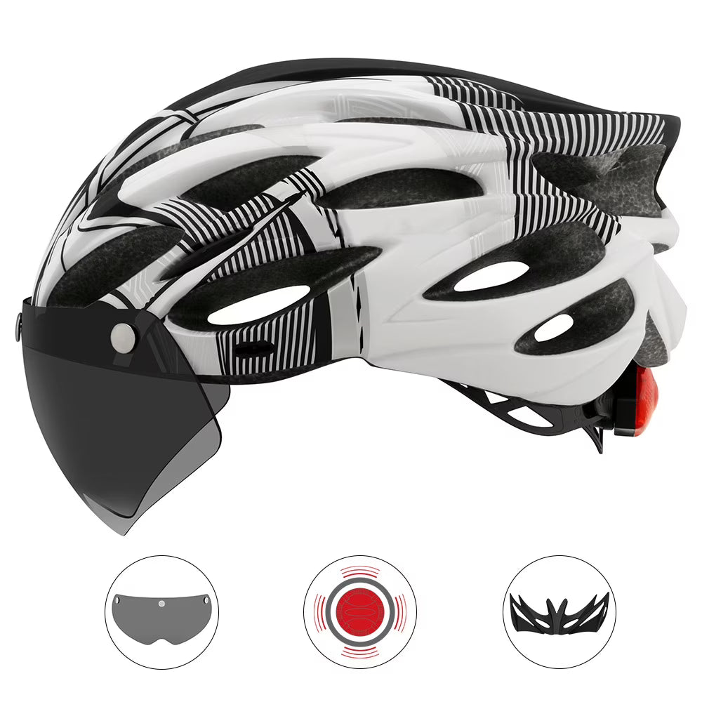 Road Mountain Bike Helmet with Lens and Brim J9711