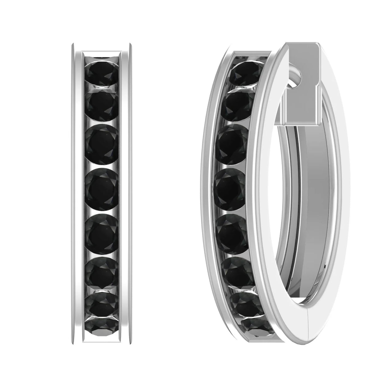 14K White Gold Black Diamond Hoop Earrings L606726
