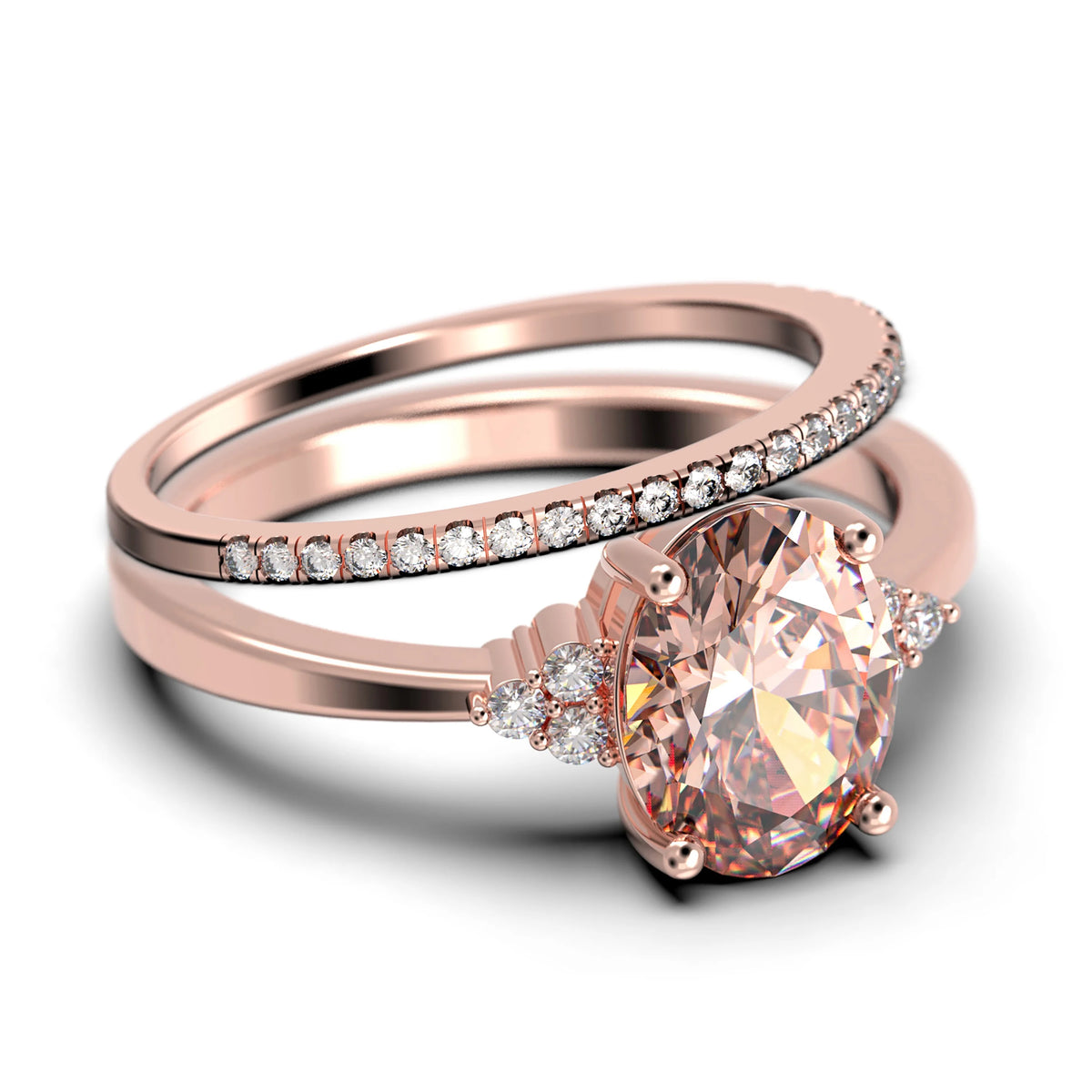 2.00 Carat Oval Cut Morganite And Diamond Moissanite Engagement Ring In Silver With 18K Rose Gold Plating N334