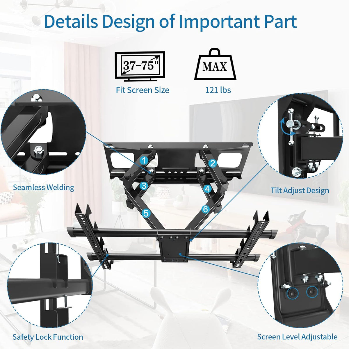 Full Motion TV Wall Mount for 37-75 Inch LED Flat Curved TVs, Max VESA 600x400mm, Holds 121 LBS, Pack of 2 A770