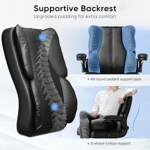 Black Leather Executive Office Chair with Lumbar Support B9252