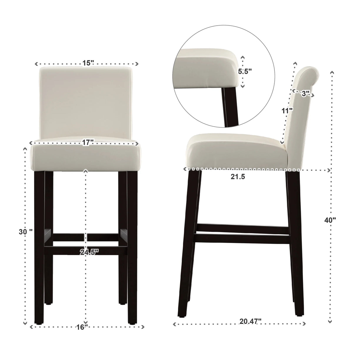 White Set of 2 Bar Stool Z354