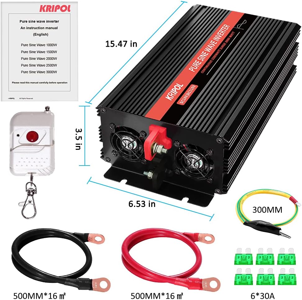 1000 Watt Pure Sine Wave Inverter 12v DC to 110/120v AC with Wireless Remote Control M955