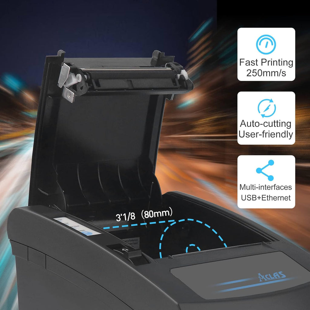 Thermal Receipt Printer 80mm with Auto Cutter Cash Drawer ESC/POS USB + D9 Serial Port B2000