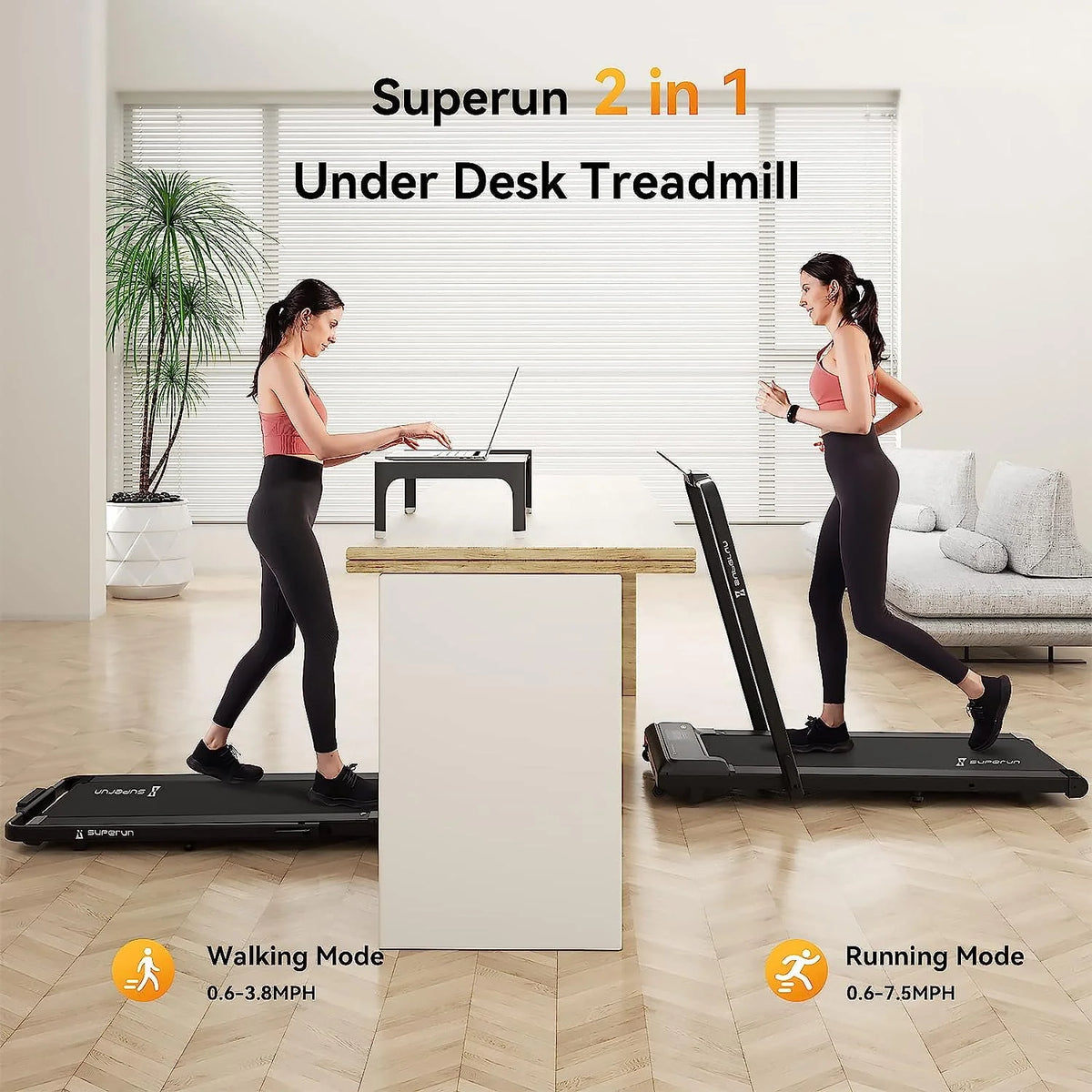 2 in 1 Folding Treadmill 3 HP 300lbs Capacity S4552