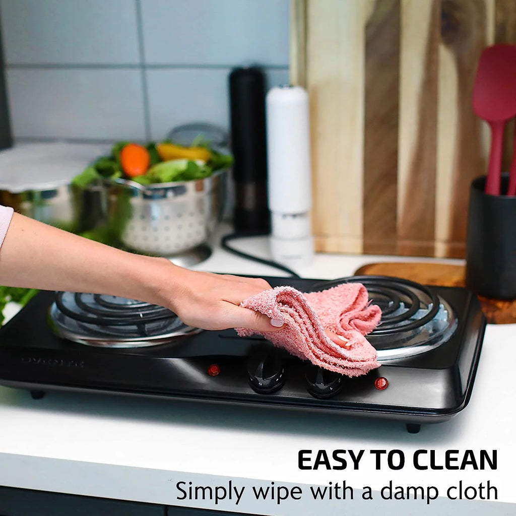 Electric Countertop Double Burner 1700W Stainless Steel Coil Black G323010