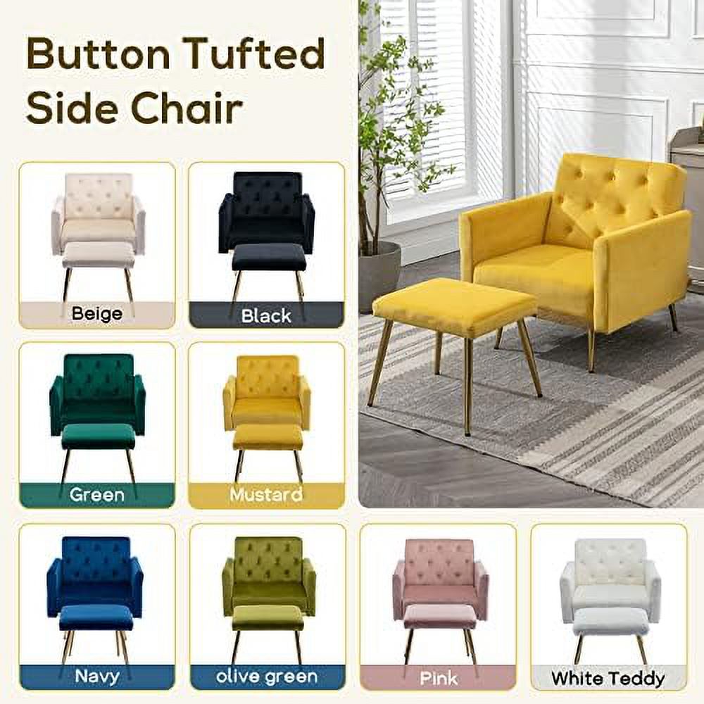 Olive Green Velvet Single Sofa Chair with Ottoman A66616