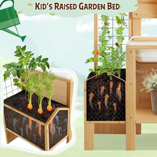 Wooden Potting Table with Raised Garden Bed and Sink E518090