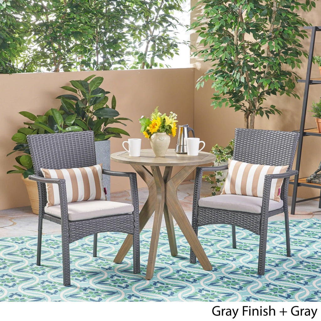 3 Piece Acacia Wood and Wicker Bistro Set Grey O31513