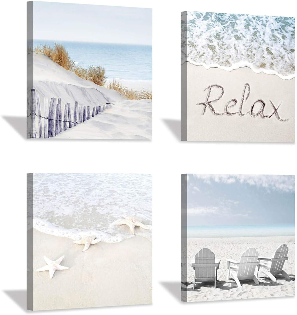 Beach Wall Art Starfish Chairs on Sand Canvas 12” x 12'' 4 Panels K37847