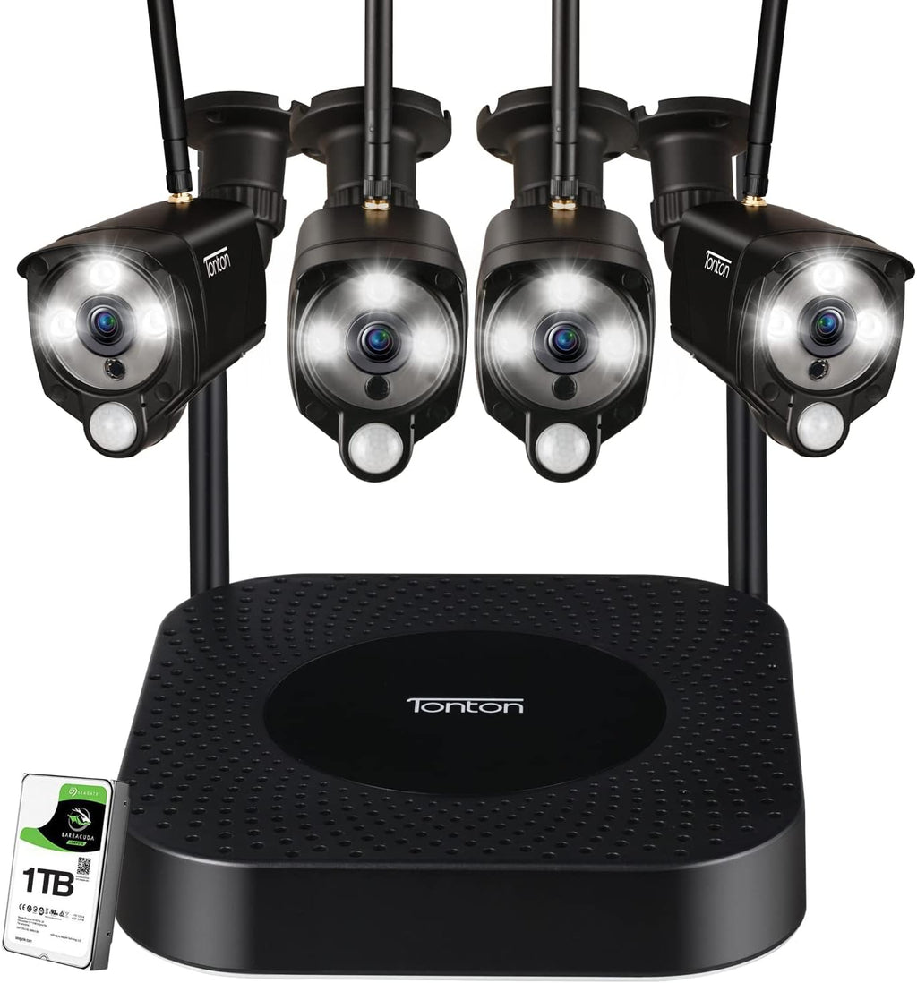 8CH NVR with 1TB HDD and 6PCS 3MP Outdoor Bullet Cameras with PIR Sensor and Floodlight (Black) T27374