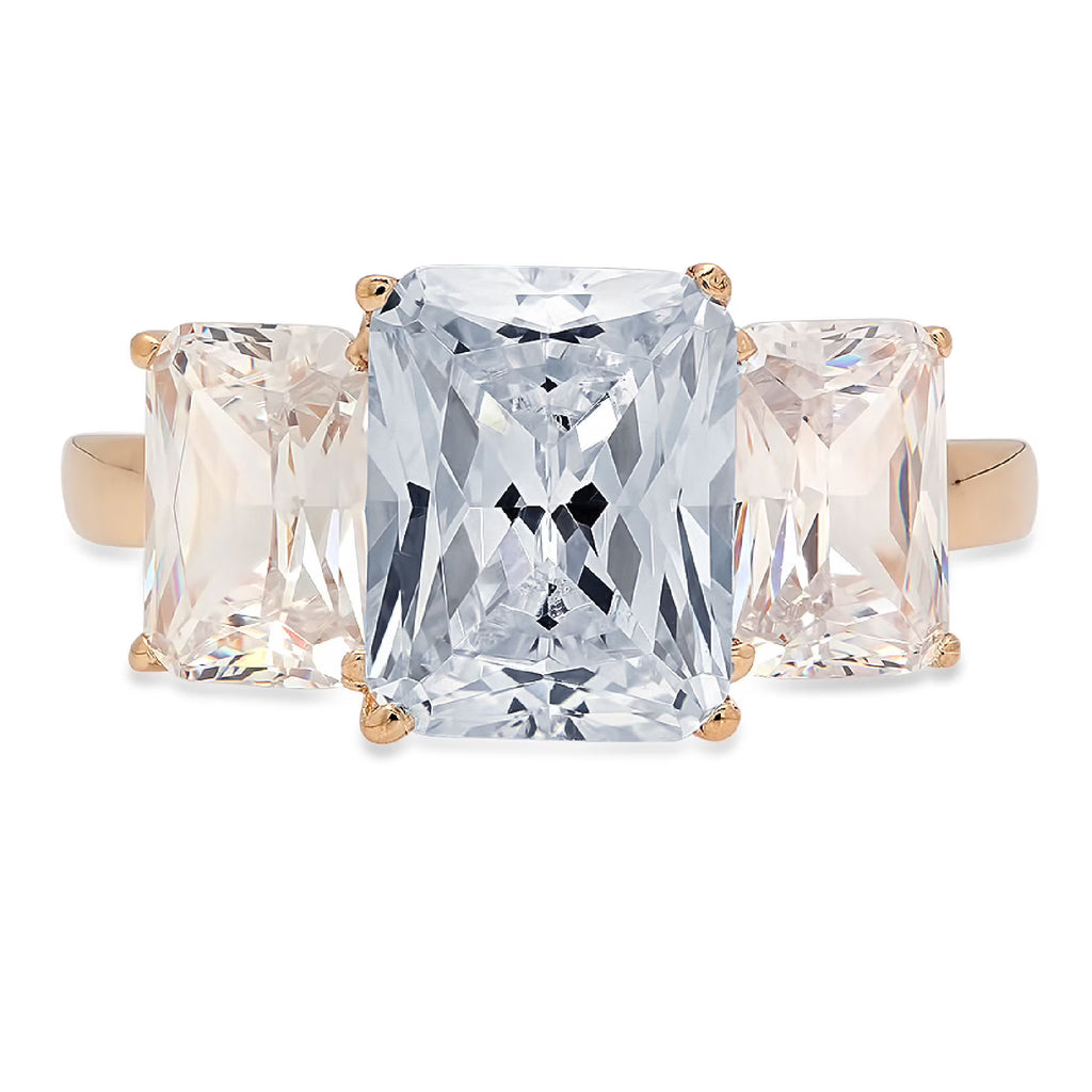 14k Yellow Gold Three-Stone Ring with Simulated Blue Diamond O5550