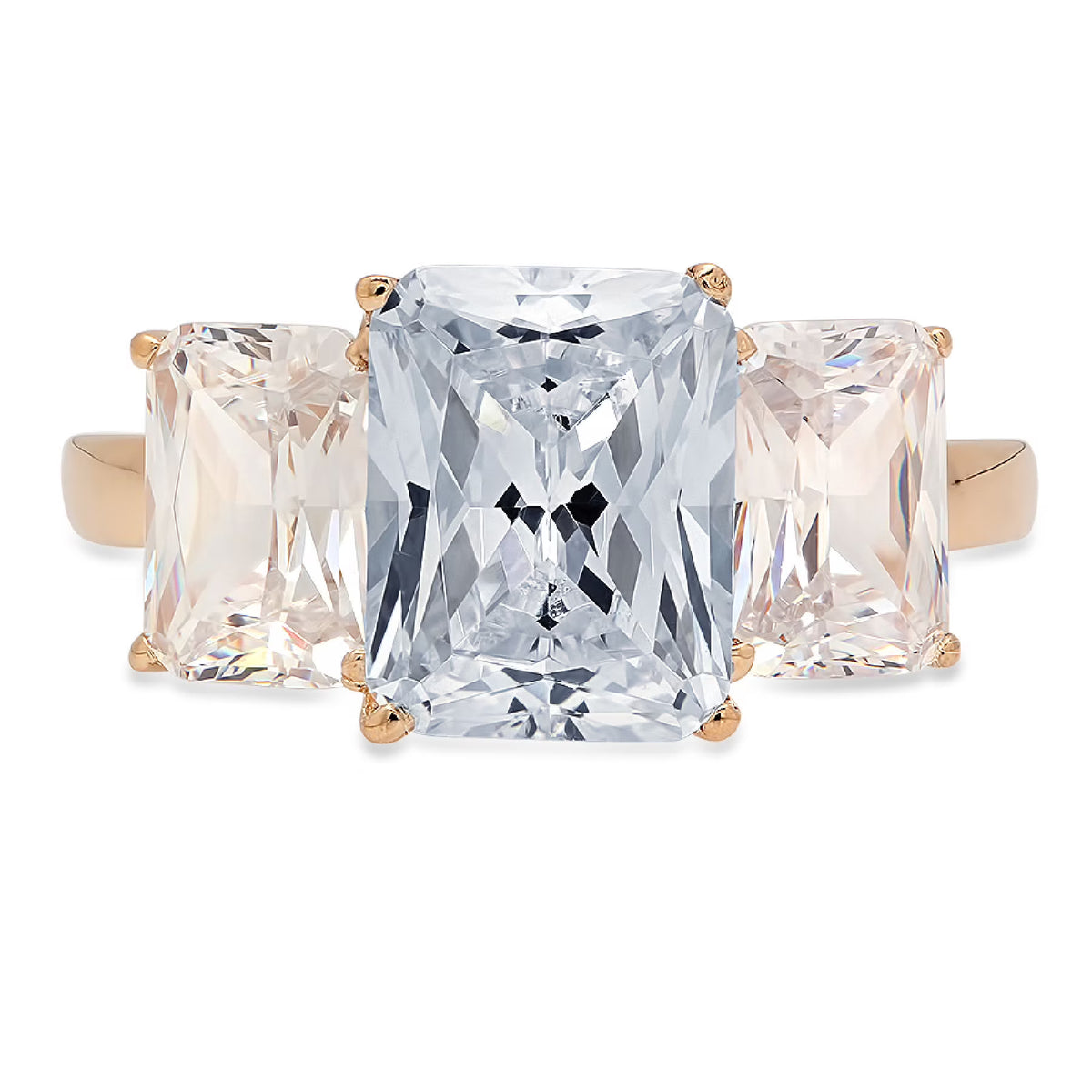 14k Yellow Gold Three-Stone Ring with Simulated Blue Diamond O5550
