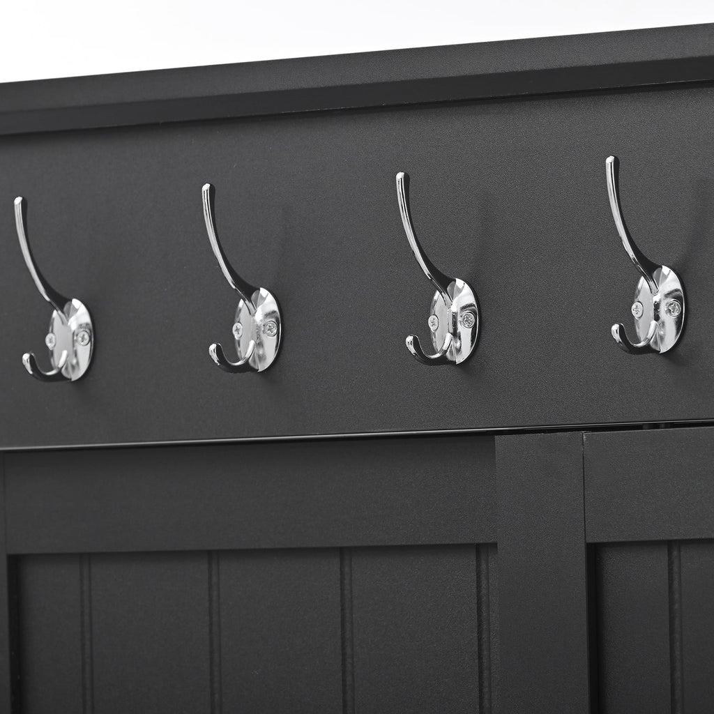 Black Wooden Hall Tree with Bench and Shoe Storage D608