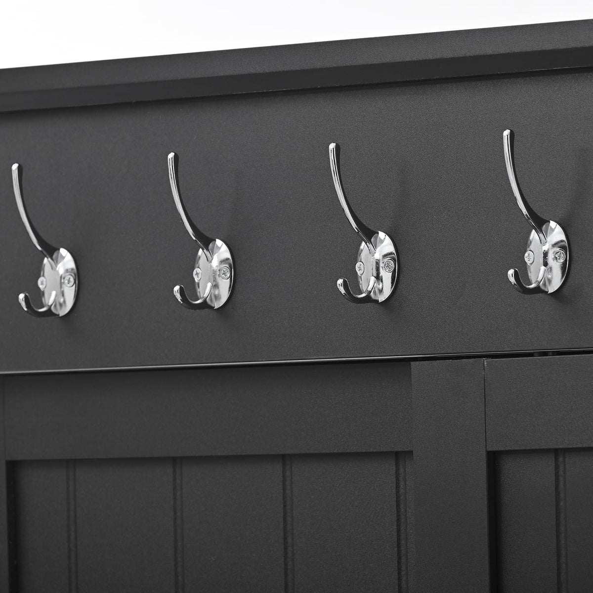 Black Wooden Hall Tree with Bench and Shoe Storage D608