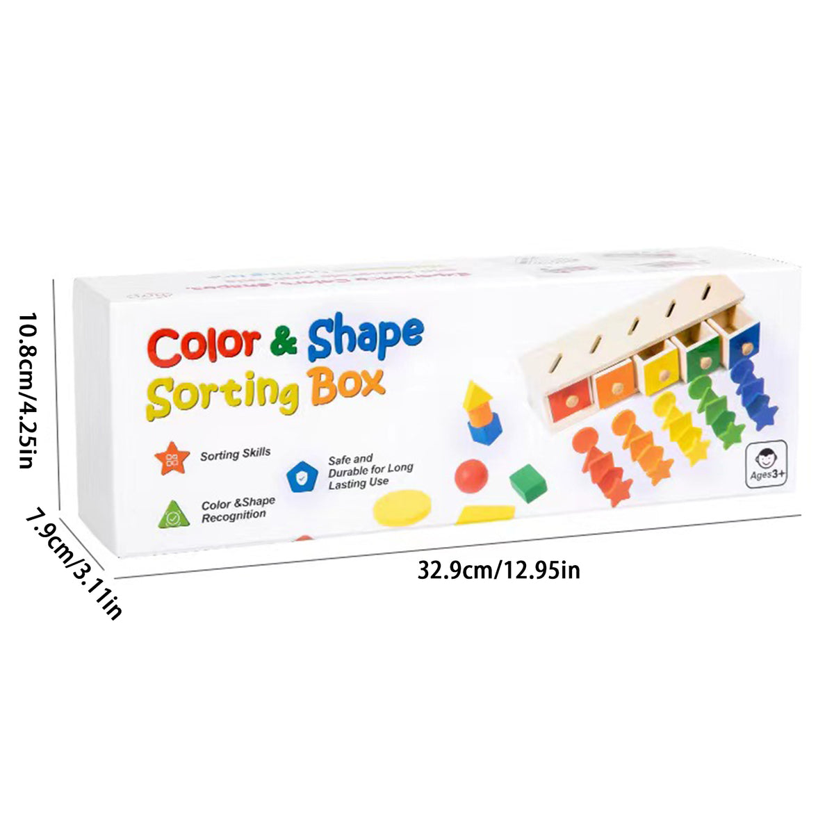Montessori Wooden Color Shape Sorting Box Game Geometric Matching Blocks Educational Toy R274479