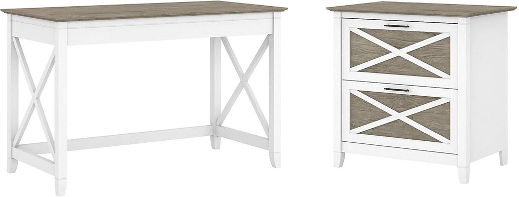 48W Cape Cod Gray Writing Desk with 2 Drawer Lateral File Cabinet N827152
