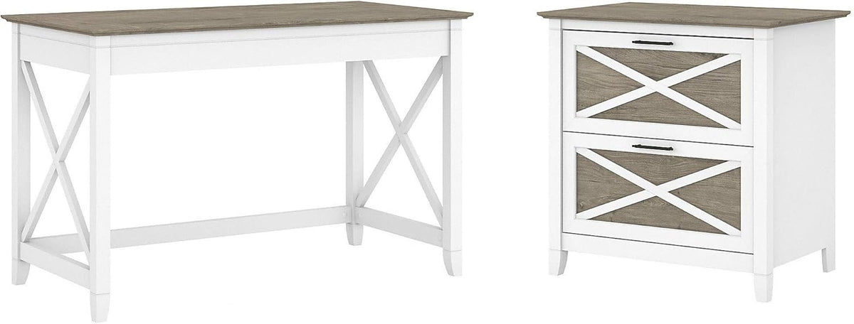 48W Cape Cod Gray Writing Desk with 2 Drawer Lateral File Cabinet N827152