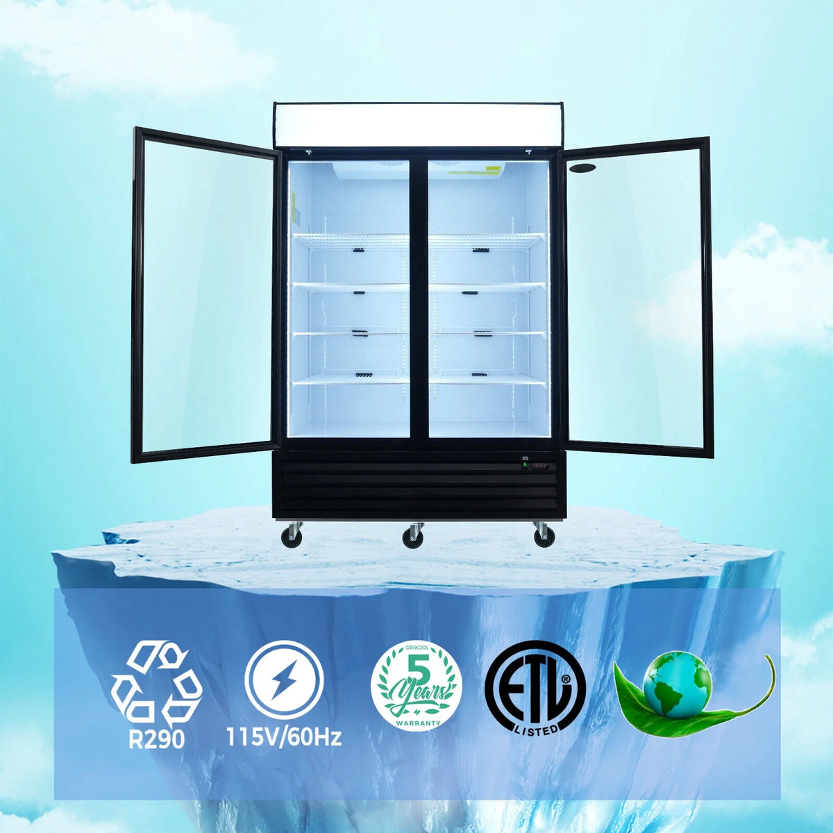 Double Doors Glass Front Reach In Freezer L807