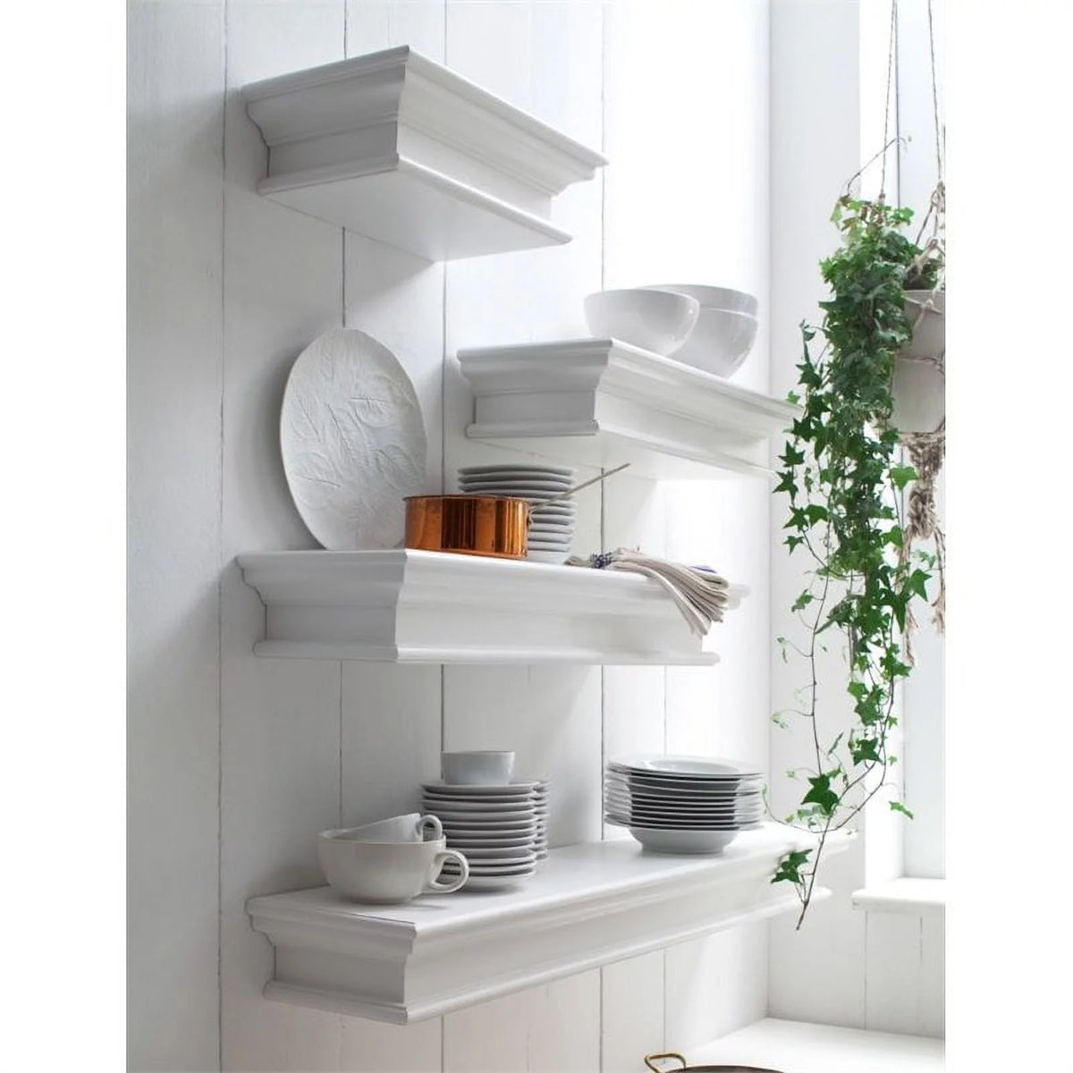 Modern Wood Extra Long Floating Wall Shelf in Pure White V45521