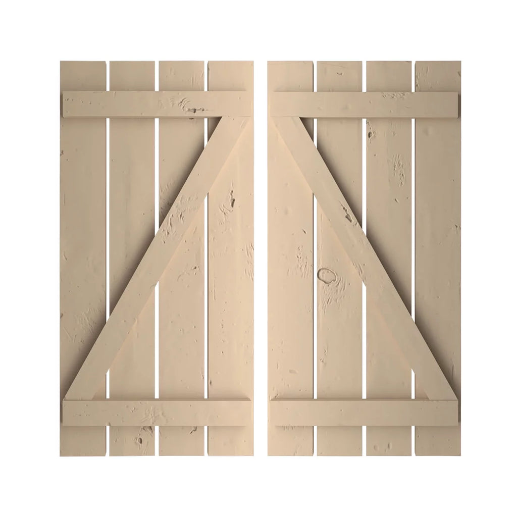 Primed Tan Faux Wood Shutters E340508