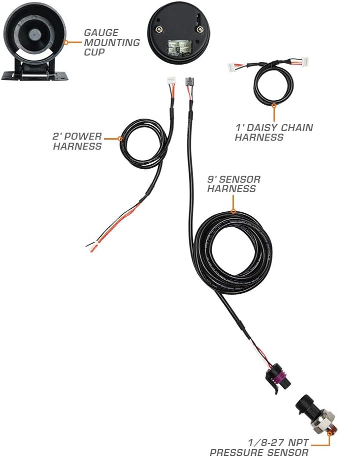 10 Color 10 BAR Oil Pressure Gauge Kit with Electronic Sensor, Black Dial, Tinted Lens, 52mm X27029