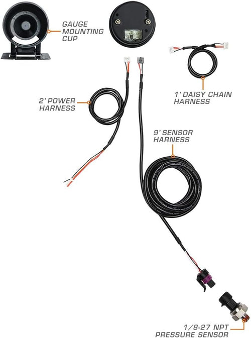 10 Color 10 BAR Oil Pressure Gauge Kit with Electronic Sensor, Black Dial, Tinted Lens, 52mm X27029
