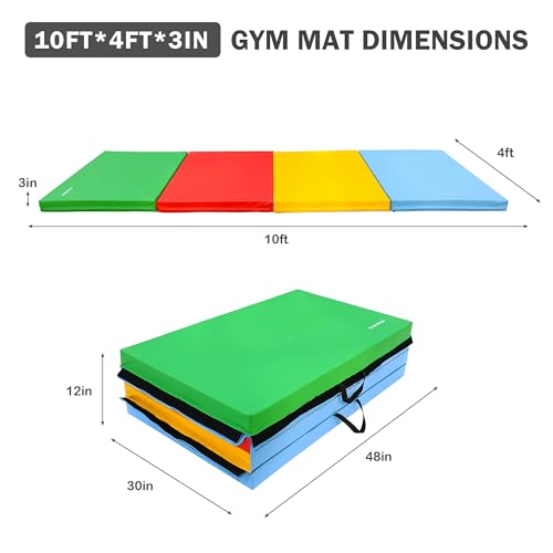 Extra Thick Folding Exercise Gymnastics Mat, 4'x10'x3" with Carrying Handles E119