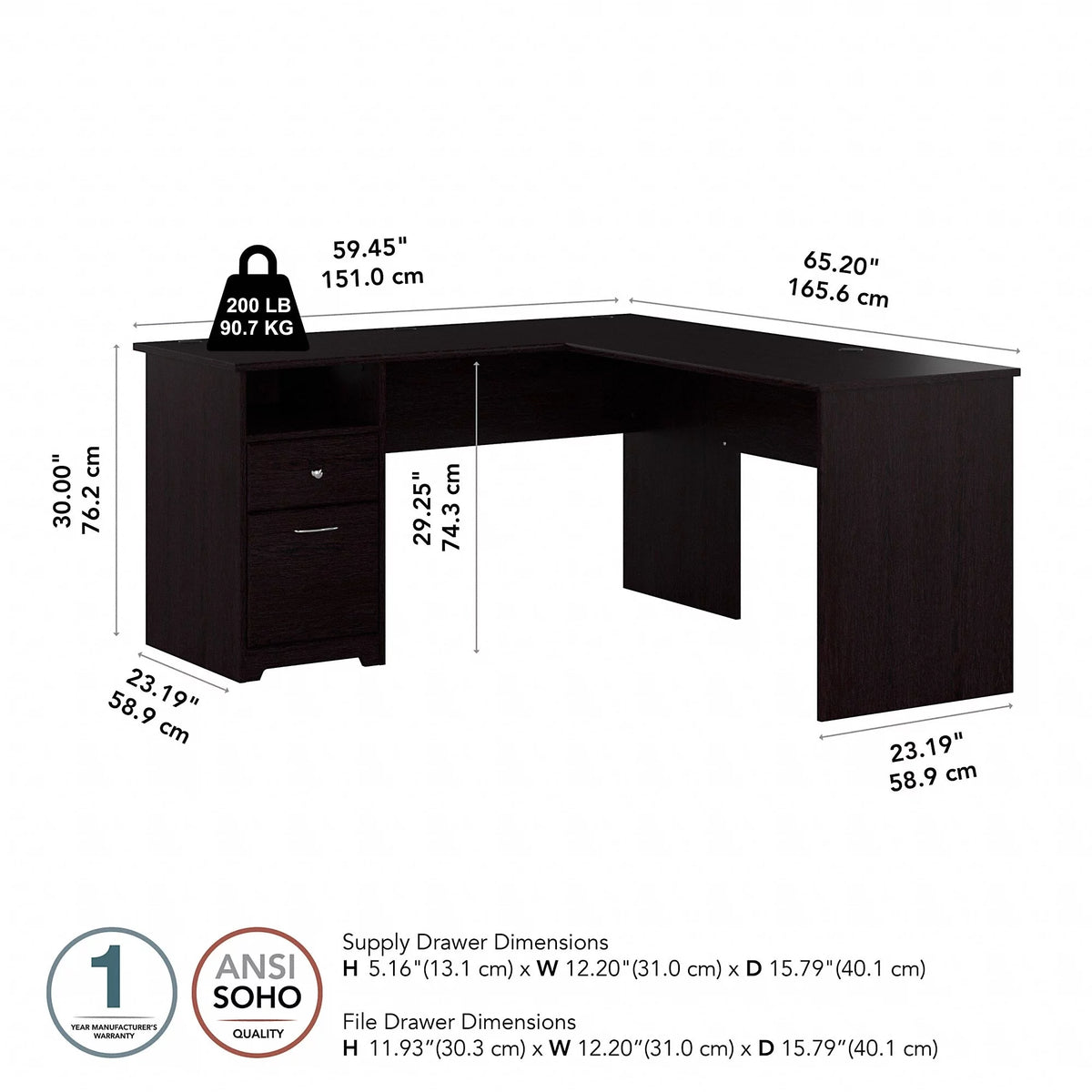 White L Shaped Desk with Drawers X491410