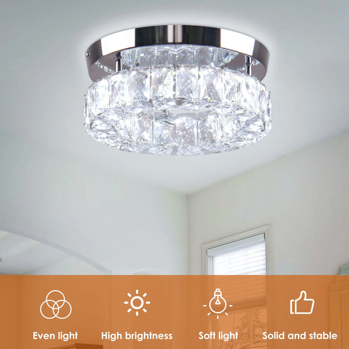 9.8" Crystal Flush Mount Ceiling Light Fixture 15 W 6000K T9486
