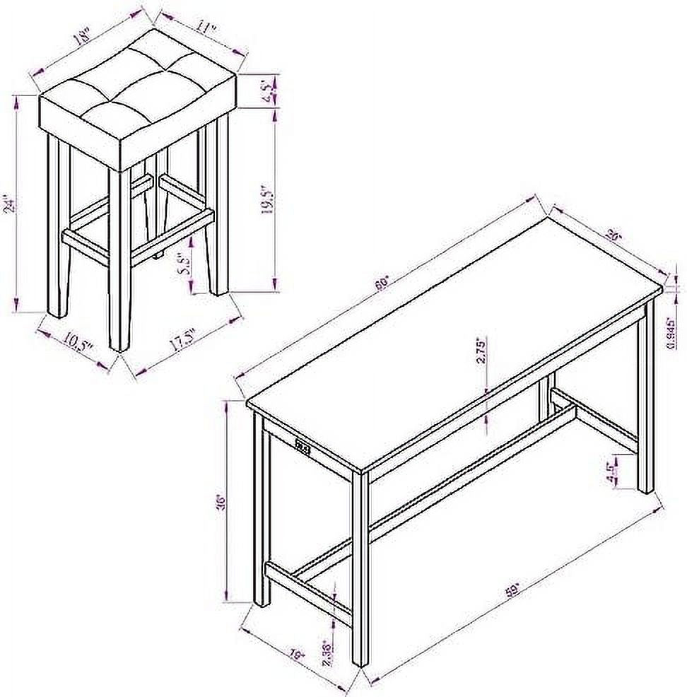 4 Piece Dining Table Set with Power Outlet and 3 Stools M66712