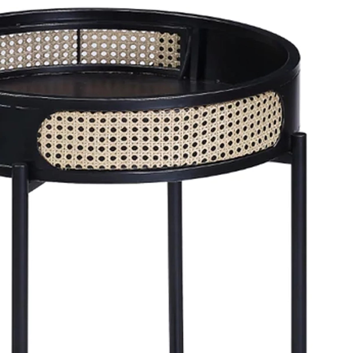 24 Inch Round End Table Rattan Accent Metal Legs Black L716400