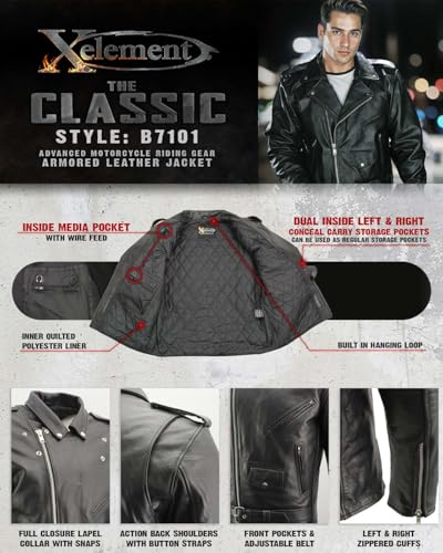 Black High-Grade Leather Motorcycle Biker Jacket with Armor Protection P1372