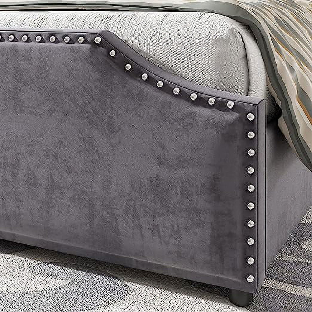 King Size Velvet Upholstered Platform Bed Frame with 4 Storage Drawers and Headboard X447248