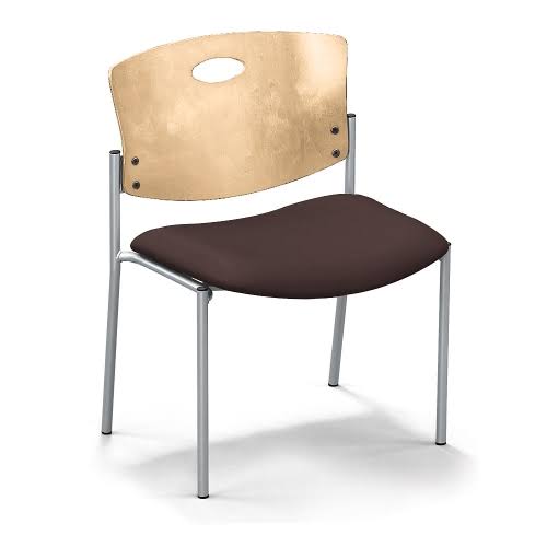 Cherry Wood Back Carbon Vinyl Seat Silver Frame ExtraWide Chair Without Arms Y619988