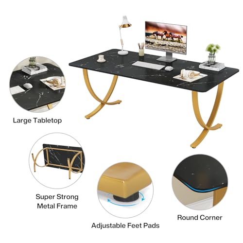 63” White and Gold Executive Desk T316169