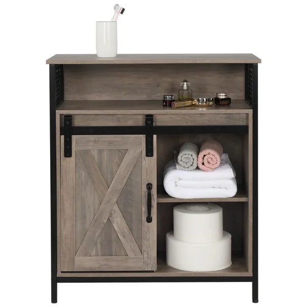 Gray Matte MDF Sliding Door Bathroom Cabinet with Two Drawers and Shelves U735225