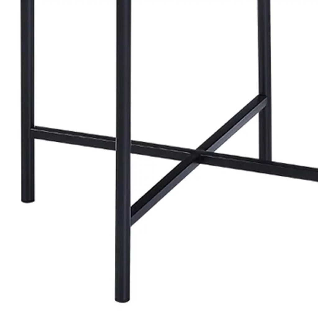 24 Inch Round End Table Rattan Accent Metal Legs Black L716400