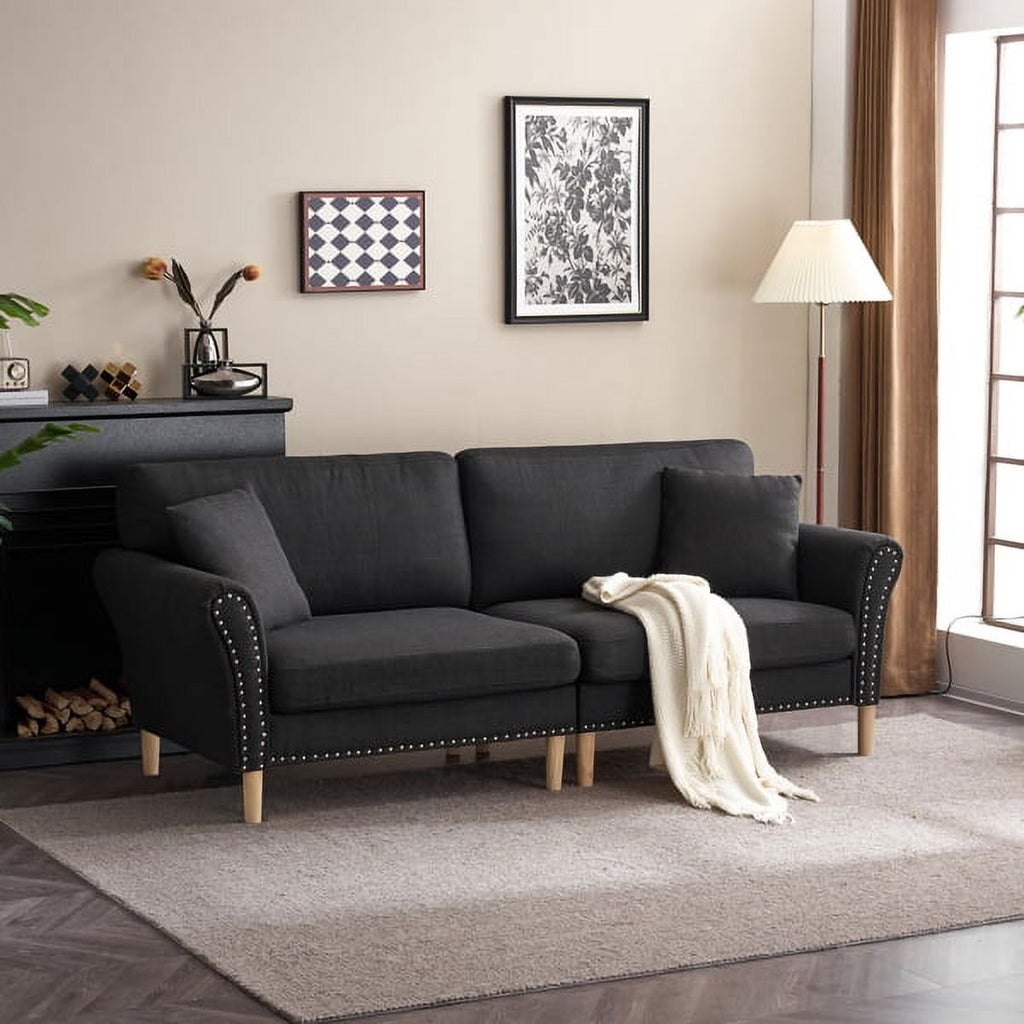 Black Upholstered 2-Seat Loveseat Sofa with 2 Pillows T133079