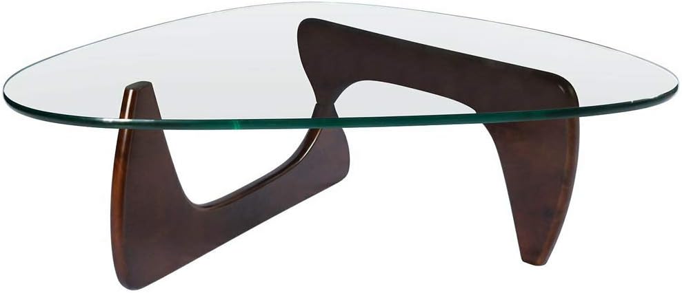 Triangle Glass Coffee Table with Solid Wood Base F2757