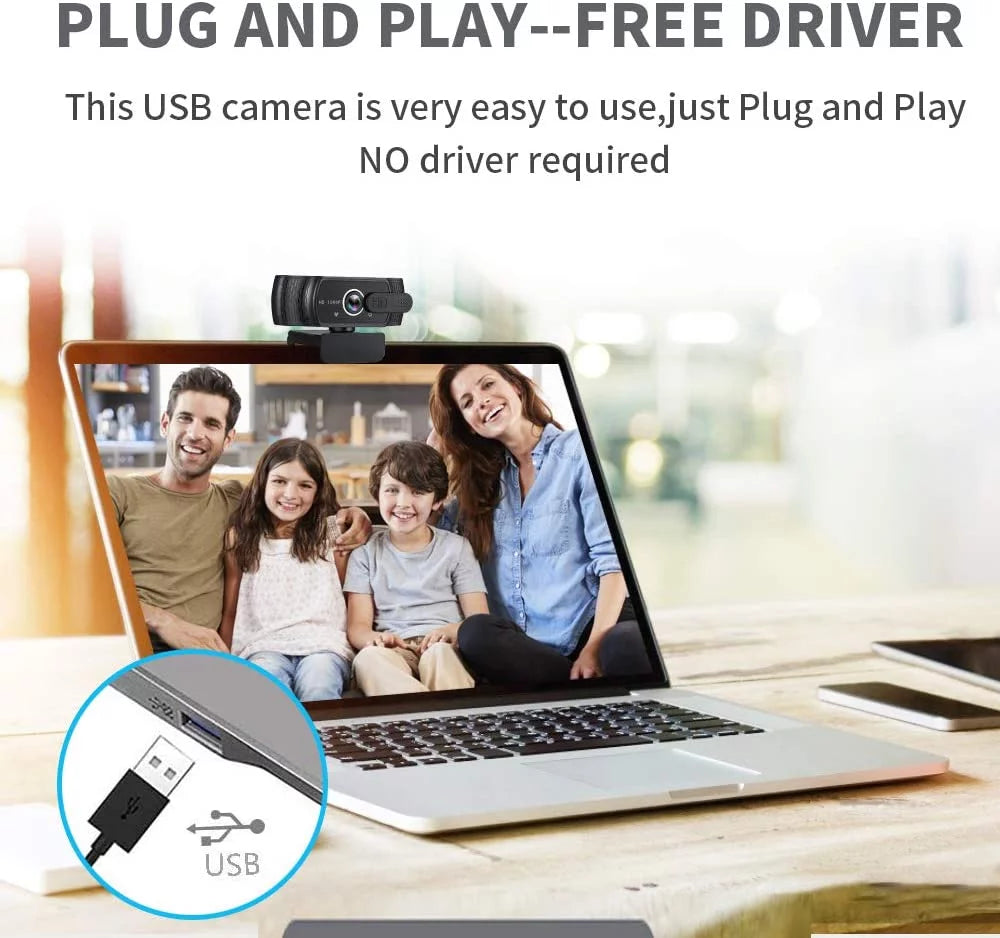 Webcam with Microphone, 1080P Web Camera with Privacy Shutter and Tripod Stand E55617