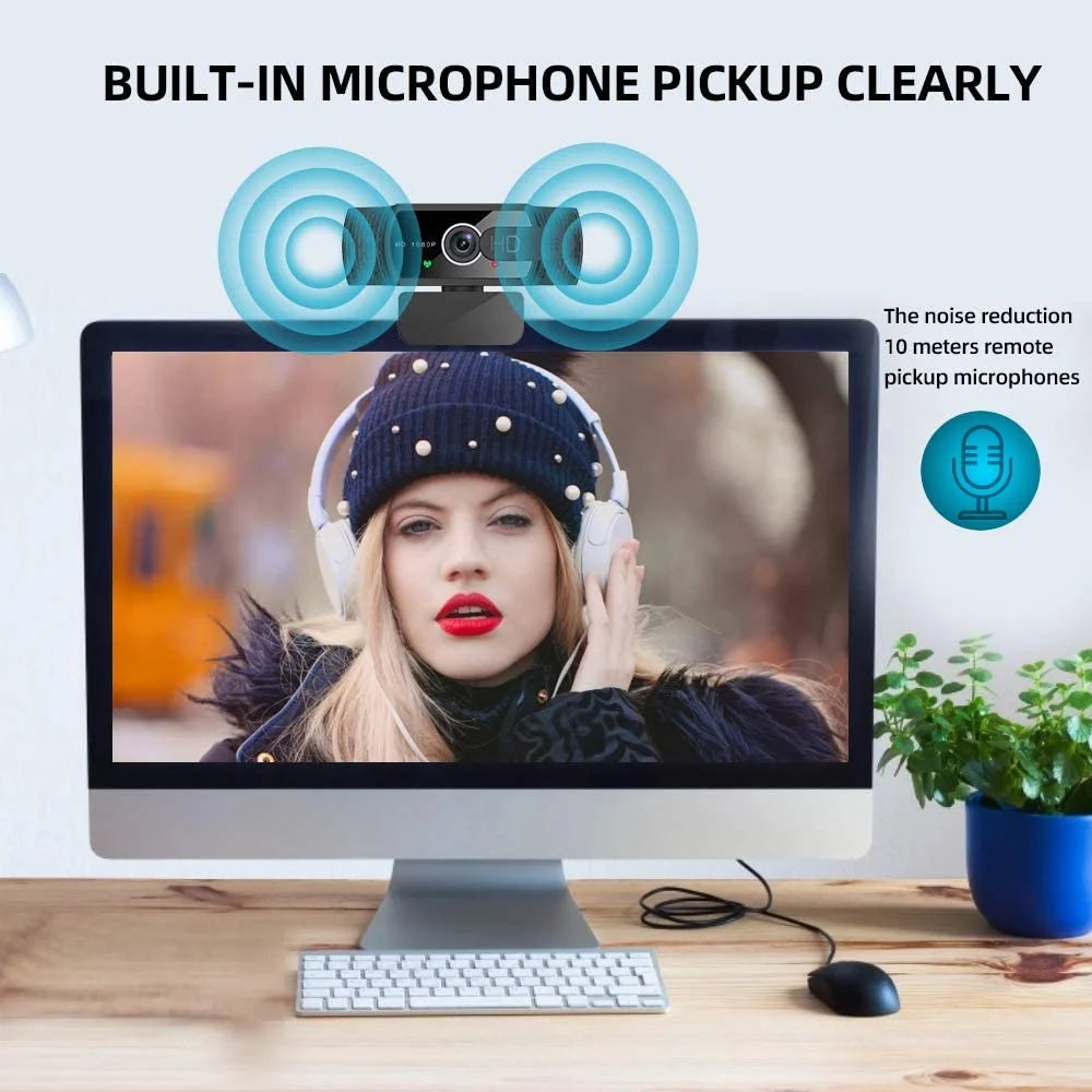 Webcam with Microphone, 1080P Web Camera with Privacy Shutter and Tripod Stand E55617