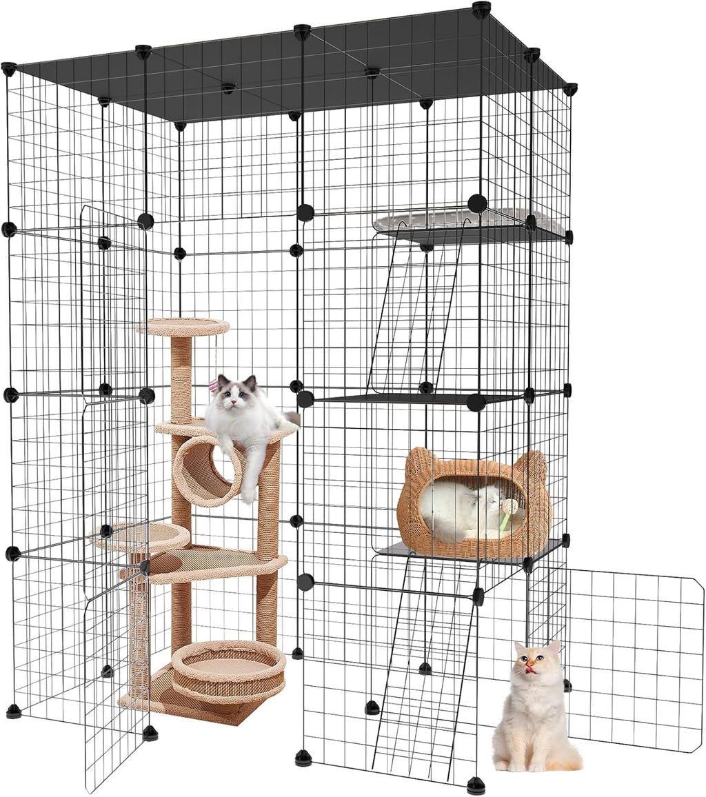 Large Cat Cage 3-Tier Catio Cat Enclosure Cat Kennel B1401