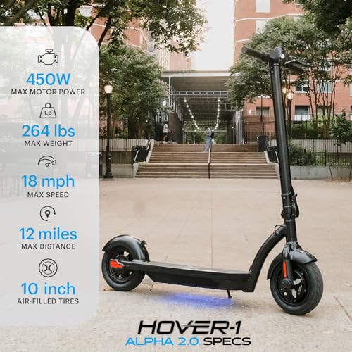 Foldable Electric Scooter with 450W Brushless Motor, 18 mph Max Speed, 10" Air-Filled Tires and 12 Mile Range T11624