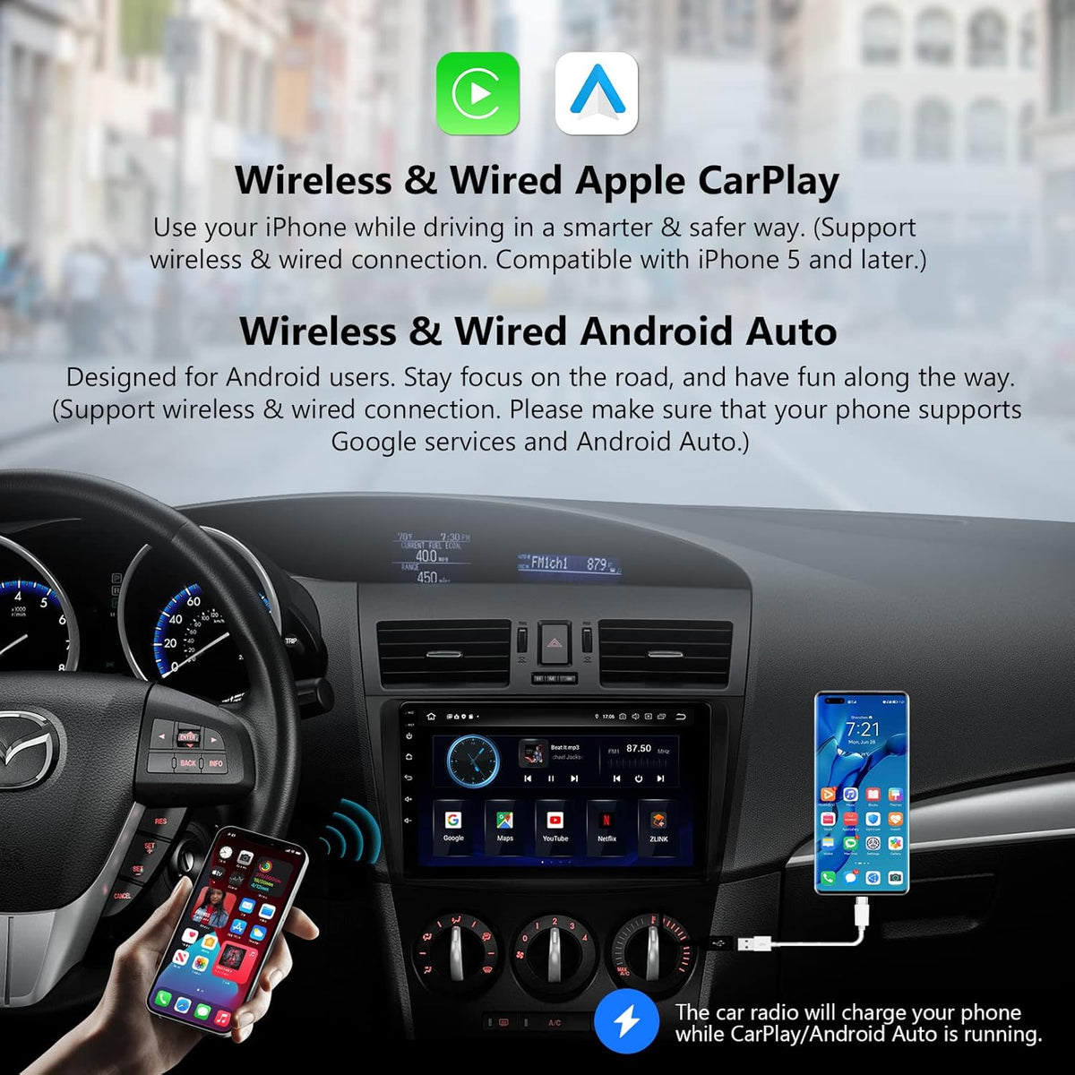 Android 11 Car Stereo, 9 Inch Single Din Car Radio with CarPlay & Android Auto A884532